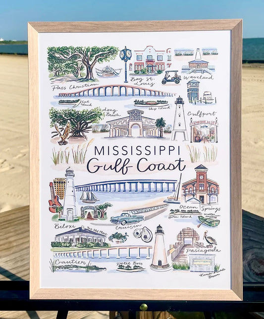Mississippi Gulf Coast City Illustration Prints by Karah Michele Art
