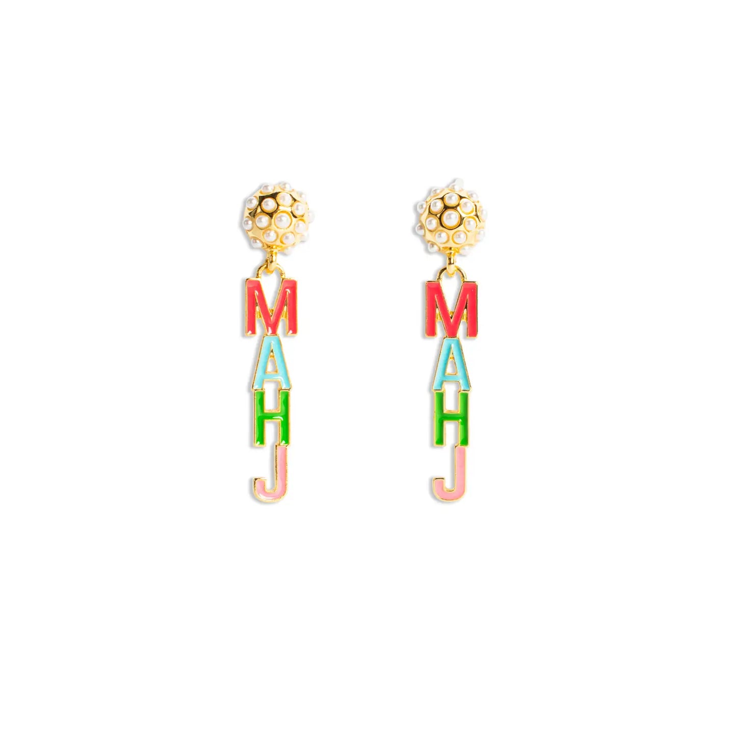 Mahj Pearl Drop Earrings Gold/Multi 2"