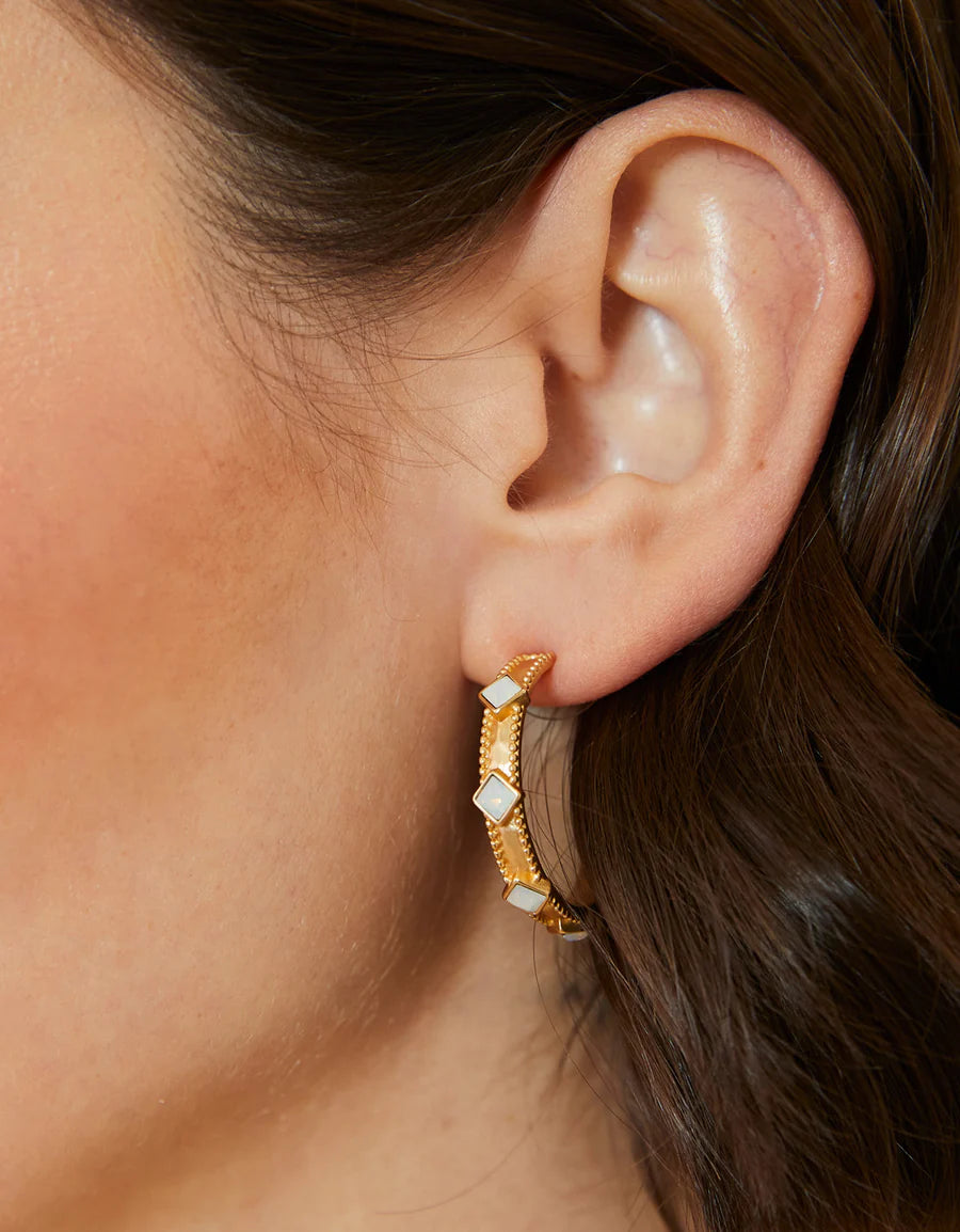 Harris Hoop Earrings 25mm White Opal