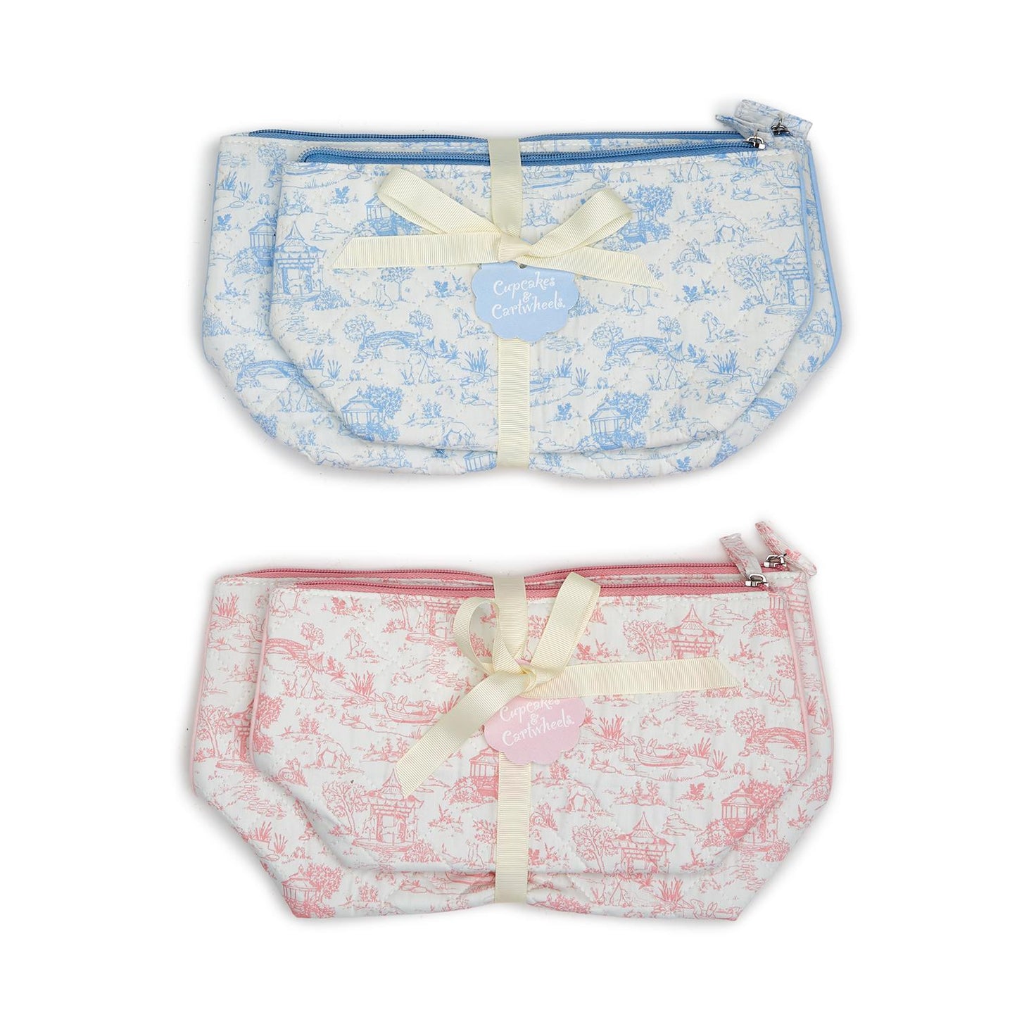 Animal Toile Set of 2 Quilted Multipurpose Pouches with Lining