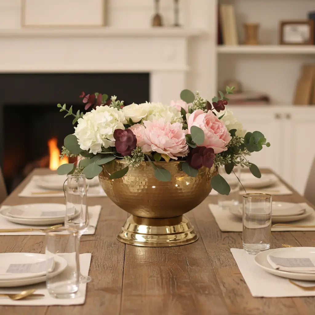 14"" Gold Hammered Bowl with Base