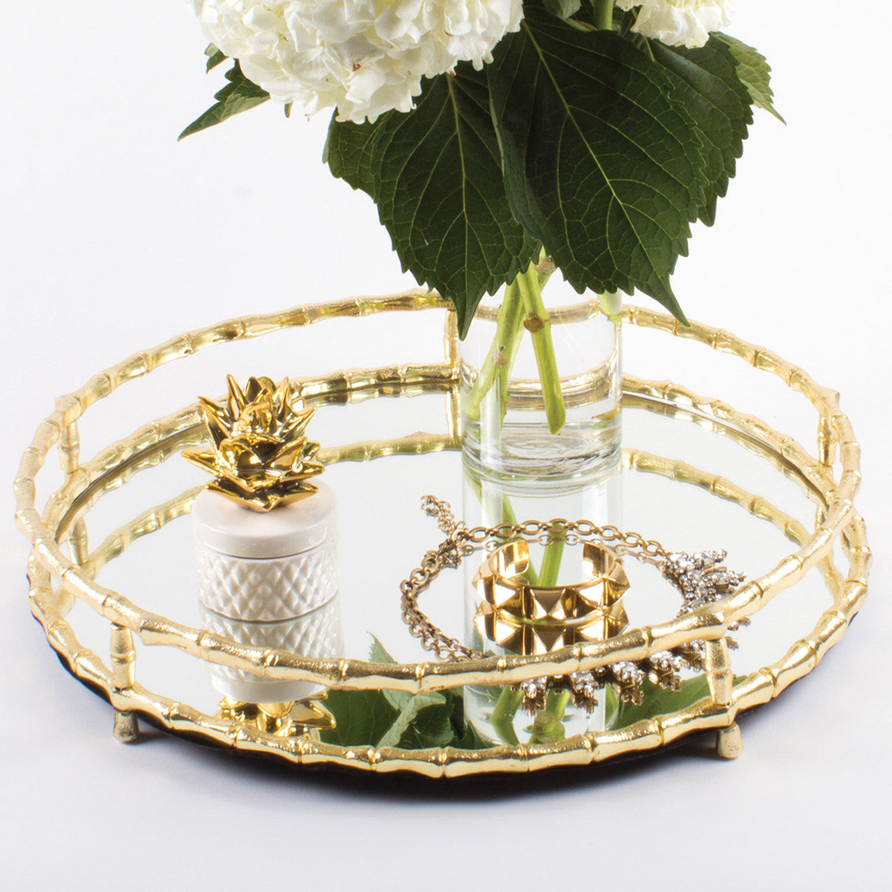 Gold Bamboo Round Mirrored Tray