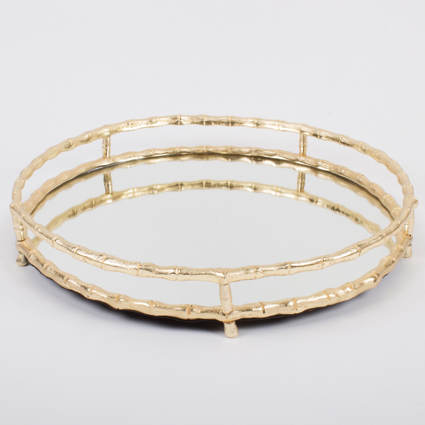 Gold Bamboo Round Mirrored Tray
