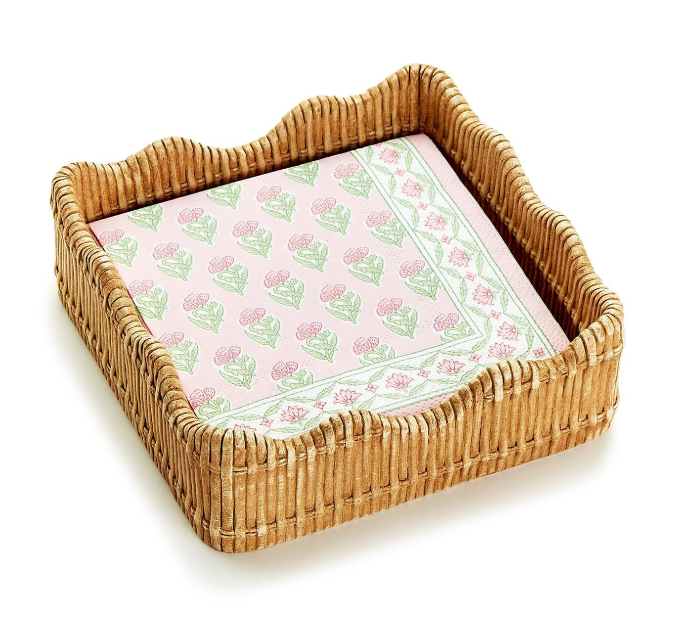 Scalloped Edge Basket Weave Pattern Cocktail Napkin Holder
