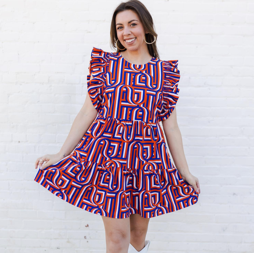 Everly Touchdown Dress | Orange and Blue