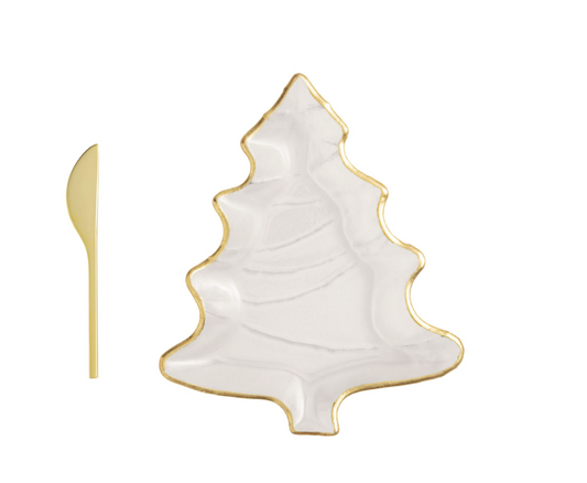Tree Gold Christmas Cheese Plate Set