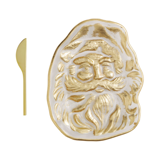 Santa Gold Christmas Cheese Plate Set