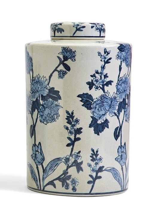 Japanese Blossom Blue and White Decorative Tea Jars with Crackle Finish