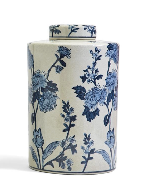 Japanese Blossom Blue and White Decorative Tea Jars with Crackle Finish