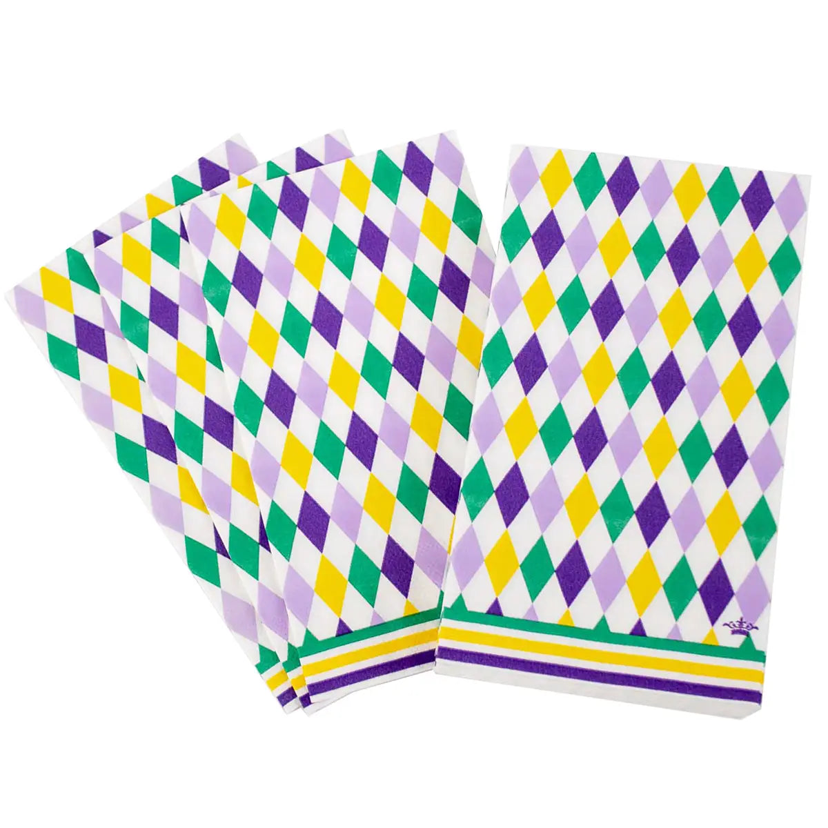 Mardi Gras Harlequin Guest Napkins Green/Gold 4.25x7.75