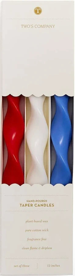Red, White & Blue 12" Twist Taper Candles in Gift Box