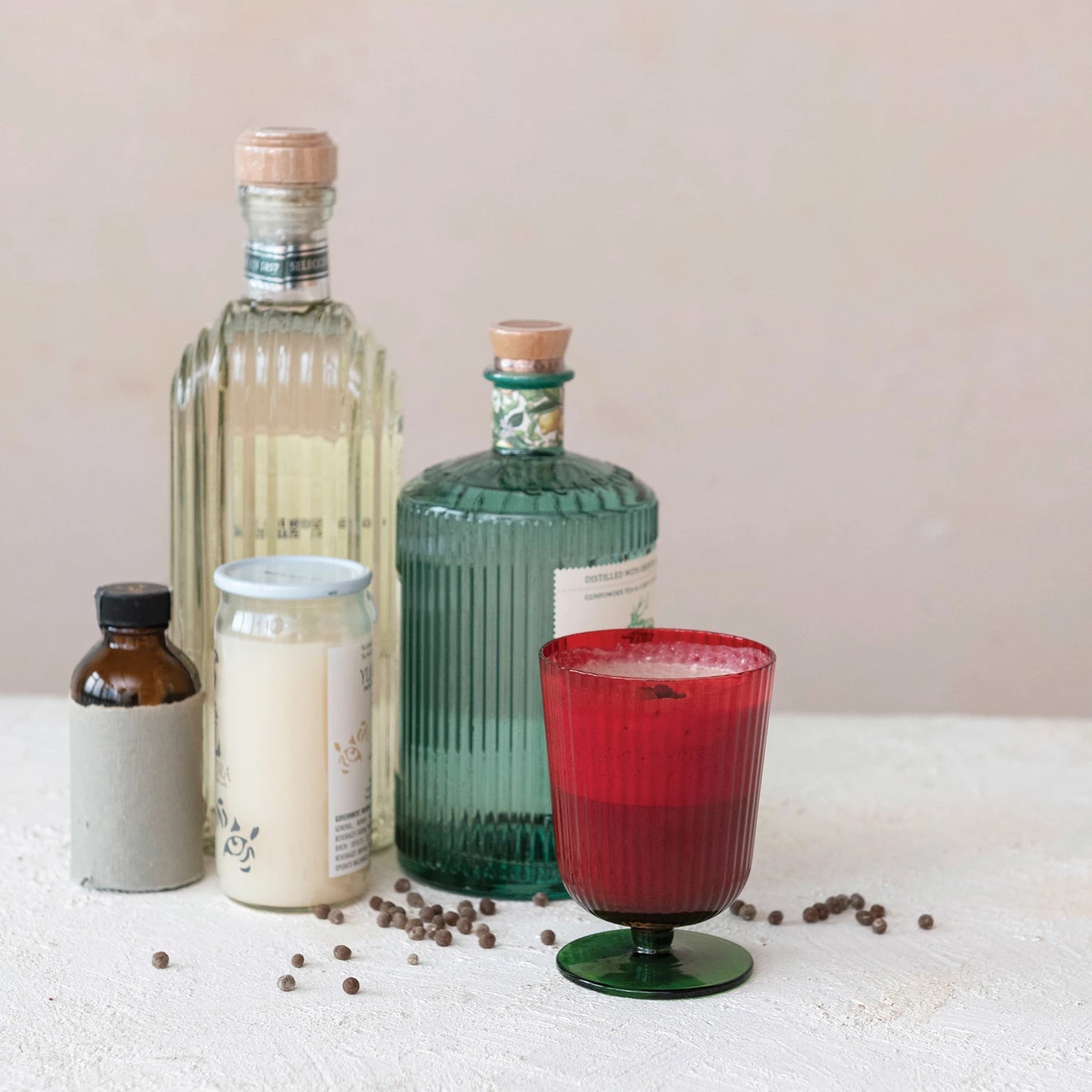 8 oz. Stemmed Fluted Drinking Glass, Green & Red