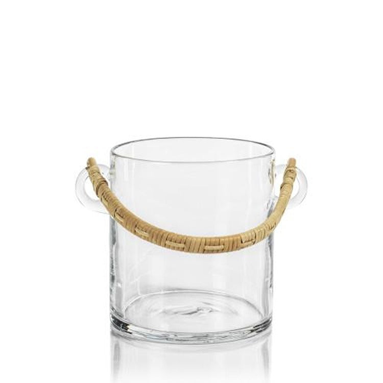 Byblos Glass Ice Bucket w/ Rattan Handle