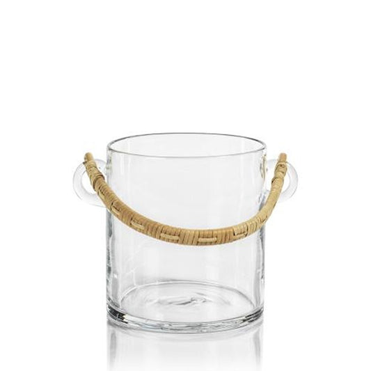 Byblos Glass Ice Bucket w/ Rattan Handle
