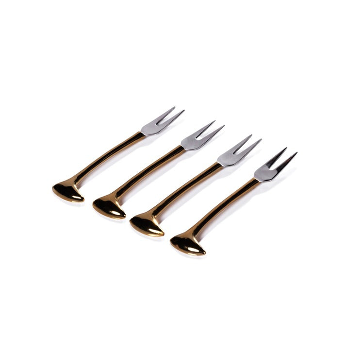 Sable Set/4 Cheese & Cocktail Forks- Gold
