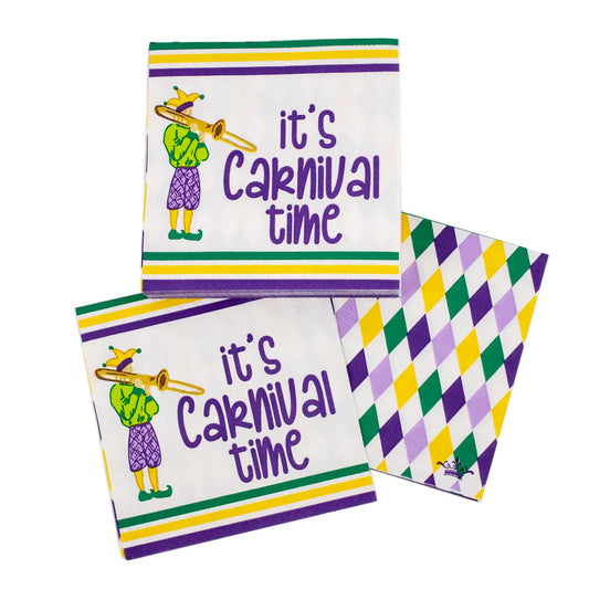 It's Carnival Time Cocktail Napkins White/Multi 5x5