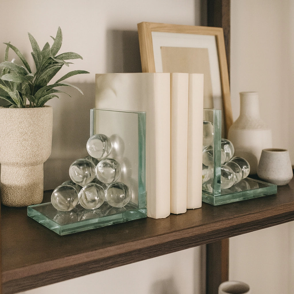 Bookends Set of 2 - Clear Crystal Spherical Accent
