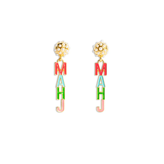 Mahj Pearl Drop Earrings Gold/Multi 2"