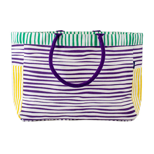 Stripe Durham Tote White/Purple/Yellow/Green 17.5x13.5x6