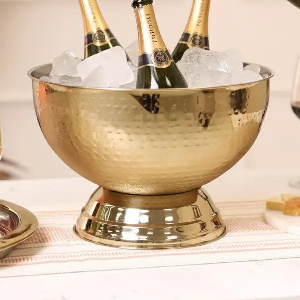 14"" Gold Hammered Bowl with Base