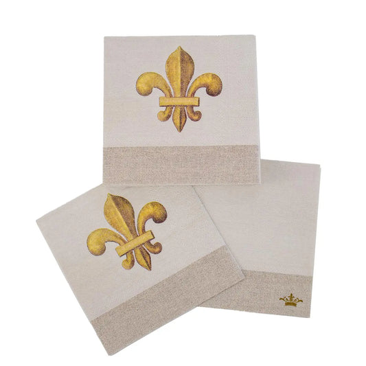 Clermont Fleur Cocktail Napkins Soft White/Gold 5x5