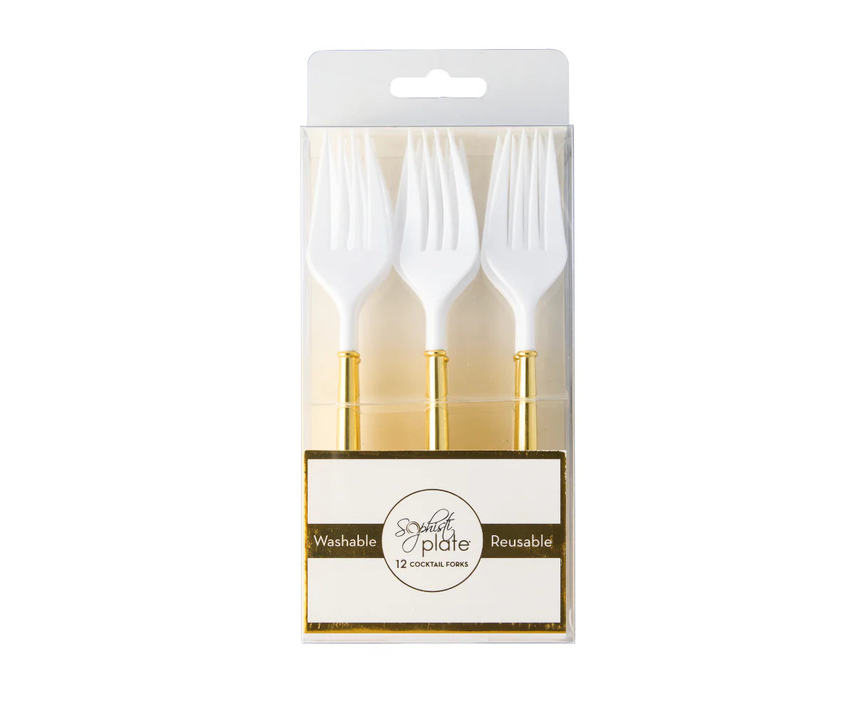 Gold Bella Plastic 6" Cocktail Forks/12pc