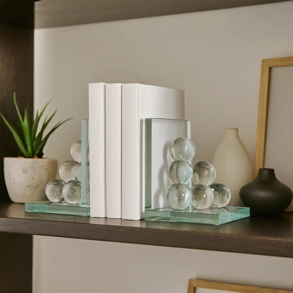 Bookends Set of 2 - Clear Crystal Spherical Accent