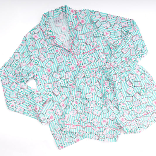 Mahjong Stripe PJ Set with Shorts & Long Sleeve Top