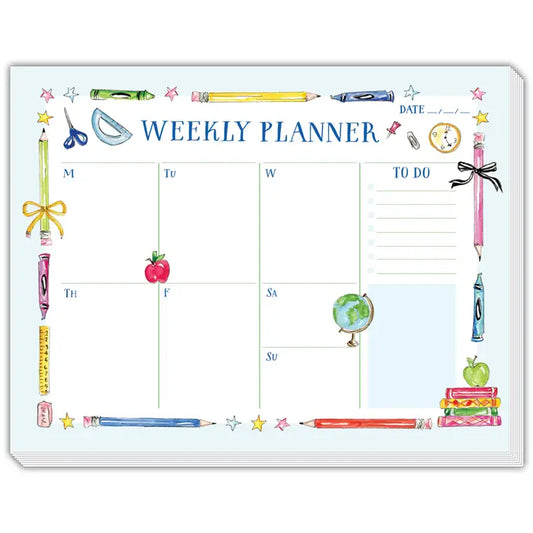 Handpainted Weekly Planner Teacher Icons Blue Desk Planner
