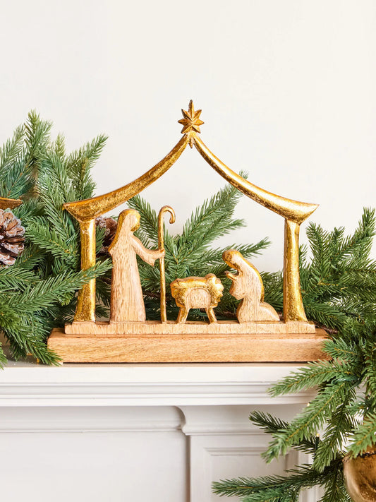 Wood Manger Nativity