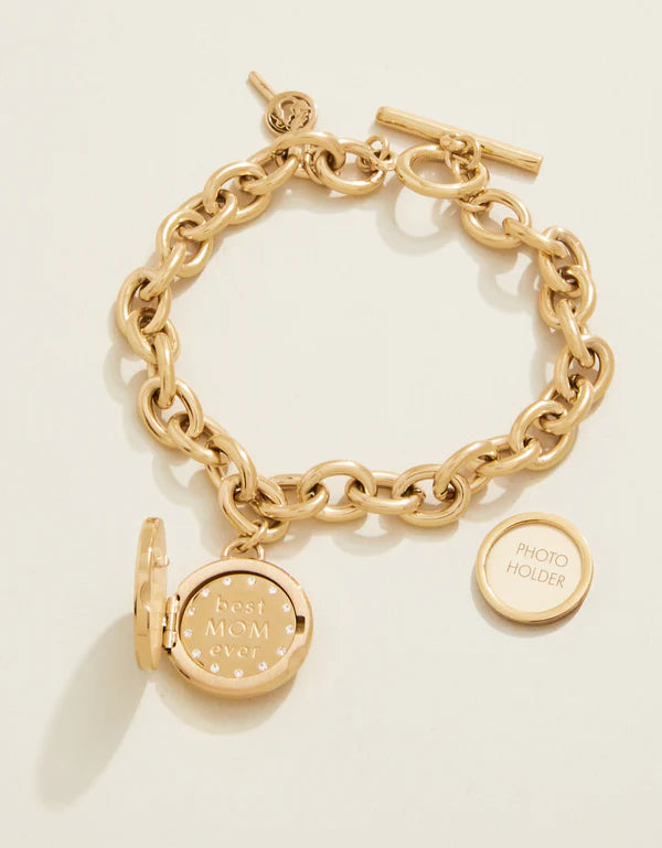 Mini Round Locket Toggle Bracelet 8" Mother-of-Pearl