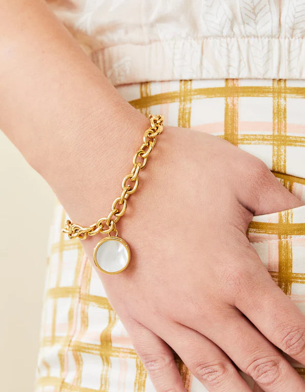 Mini Round Locket Toggle Bracelet 8" Mother-of-Pearl