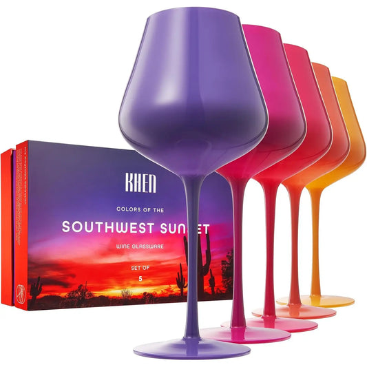 Southwest Sunset Large Colored Wine Glass| Set of 5 | 20 oz