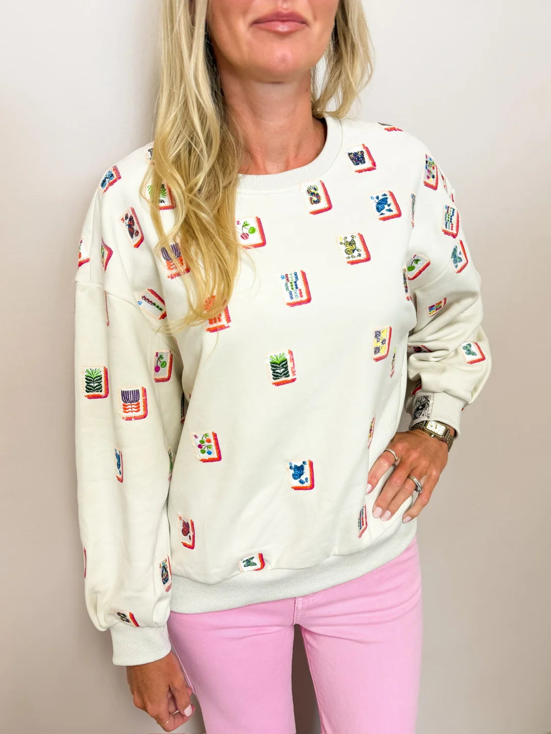 Grey 'Mahjong Queen' QOS Card Tile Sweatshirt | Queen Of Sparkles