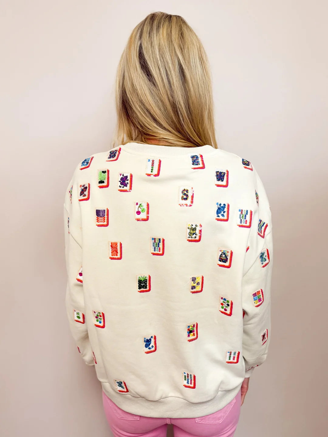 Grey 'Mahjong Queen' QOS Card Tile Sweatshirt | Queen Of Sparkles