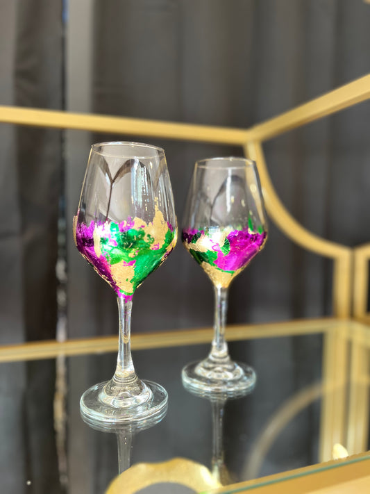 Mardi Gras Stemmed Wine Glass