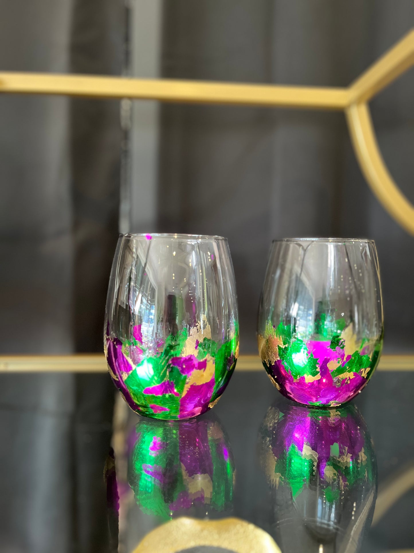 Mardi Gras Stemless Wine Glass