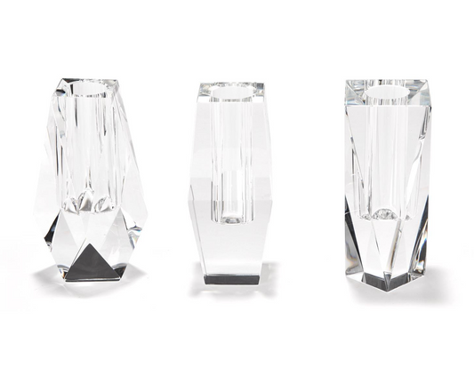 Faceted Hand-Cut Crystal Glass Bud Vase in Gift Box