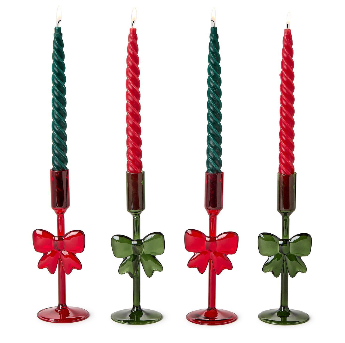 Holiday Bows Set of 2 Hand-Crafted Taper Candleholders