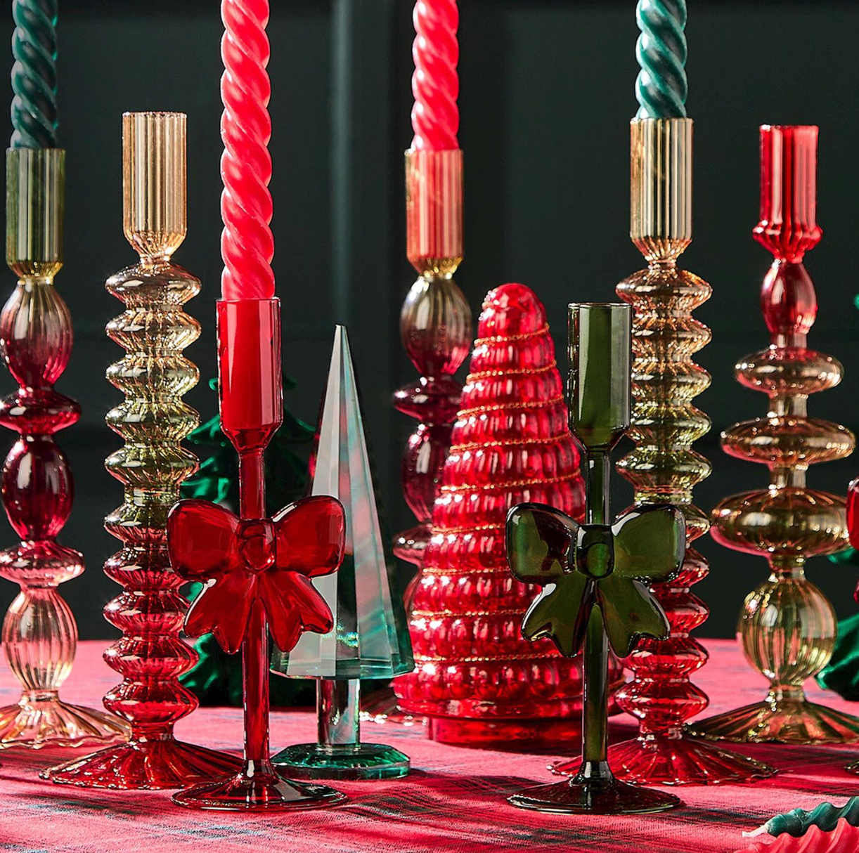 Holiday Bows Set of 2 Hand-Crafted Taper Candleholders