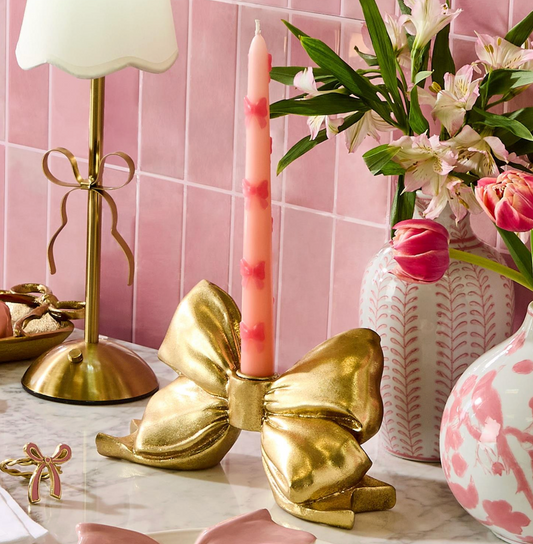 Large Gold Bow Taper Candleholder