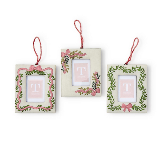 Holiday Memories 2 1/4" x 3" Embroidered Photo Frame Ornament Assorted 3 Designs