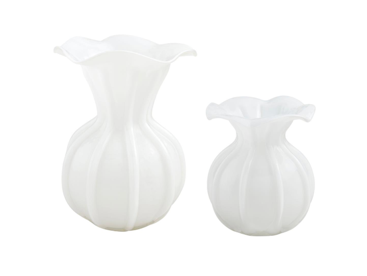 White Glass Ruffled Vase