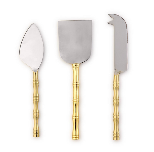 Set of 3 Gold Bamboo Cheese Knives in Gift Box