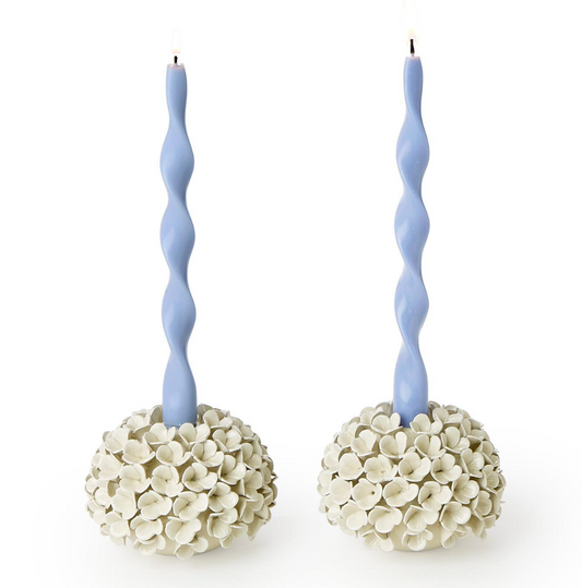 White Hydrangea Flower Bud Vases / Taper Candle Holders