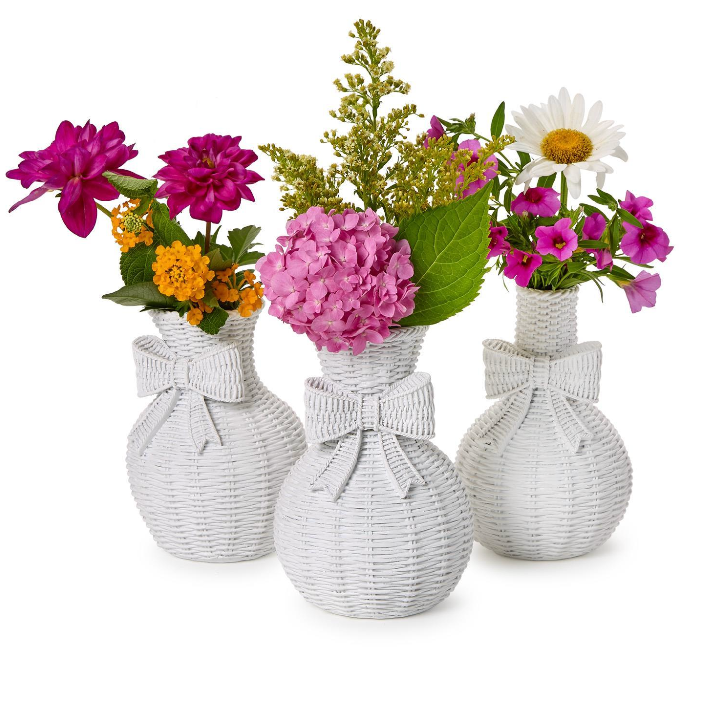 Bowed Beauties Basket Weave Pattern White Vases
