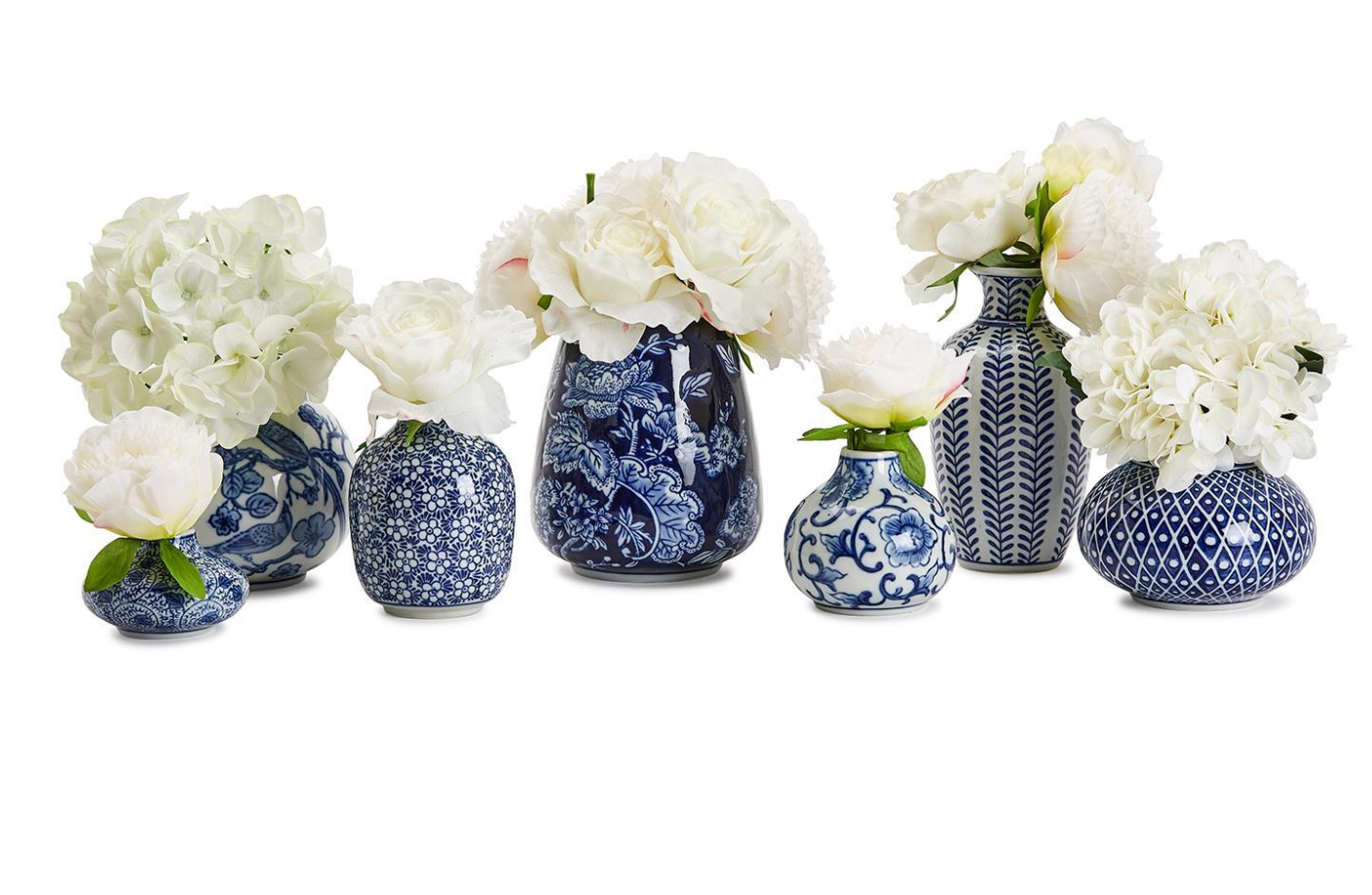 Blue and White Assorted Hand-Painted Vases - Stoneware