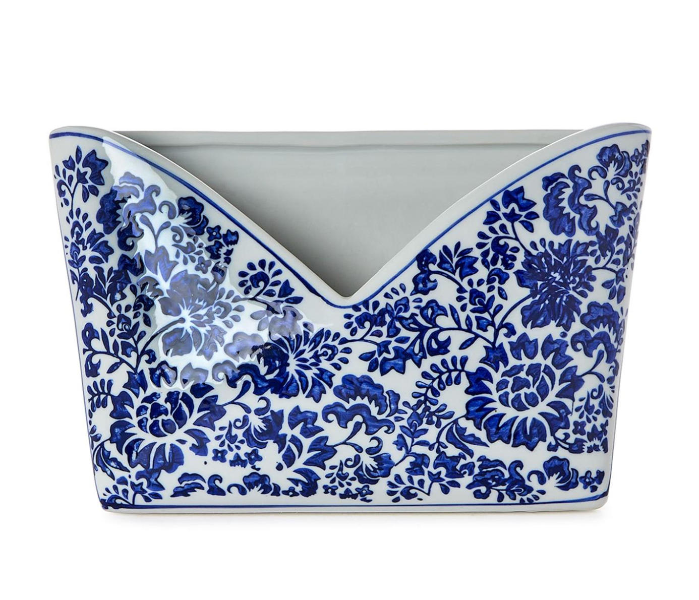 Chinoiserie Hand-Painted Blue and White Floral Letter Holder - Porcelain