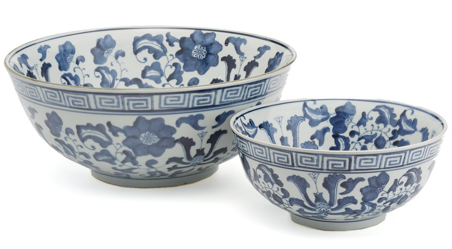 Blue and White Lotus Flower Lianzu Decorative Bowls - Hand-Painted Porcelain