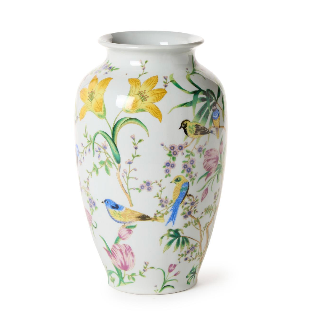 10" Bird & Blossom Chinoiserie Vase - Ceramic